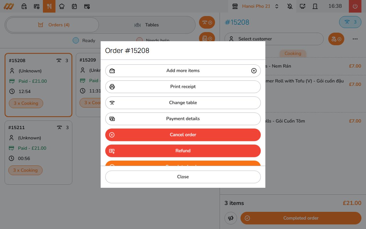 Order menu